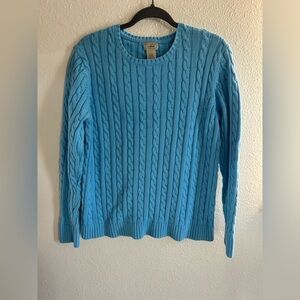 LL Bean Cotton Cable Knit Fitted Crewneck Sweater Womens Size XL